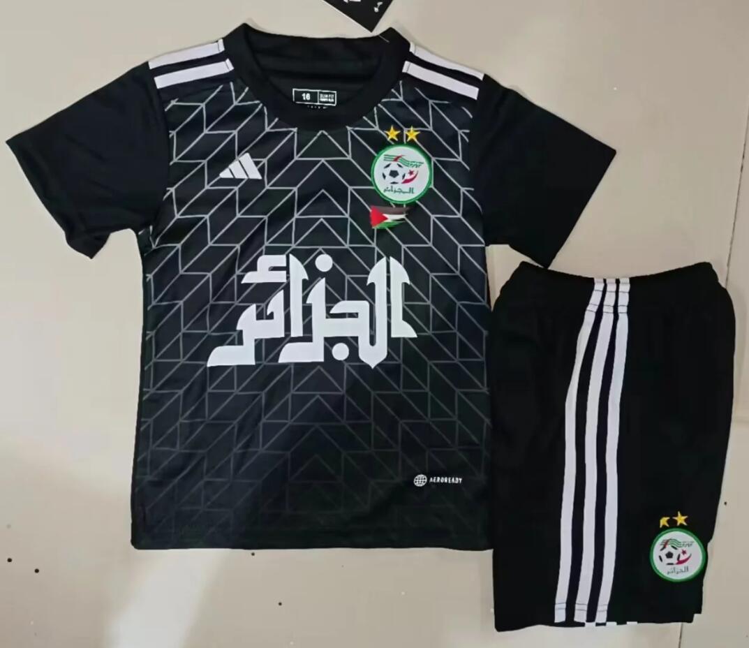 Algeria 2023 Kids Black Soccer Jersey And Shorts