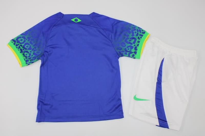 Brazil 2022 Kids Away Soccer Jersey And Shorts