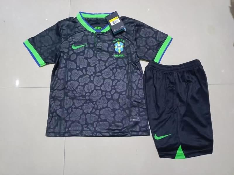 Brazil 2022 Kids Black Soccer Jersey And Shorts
