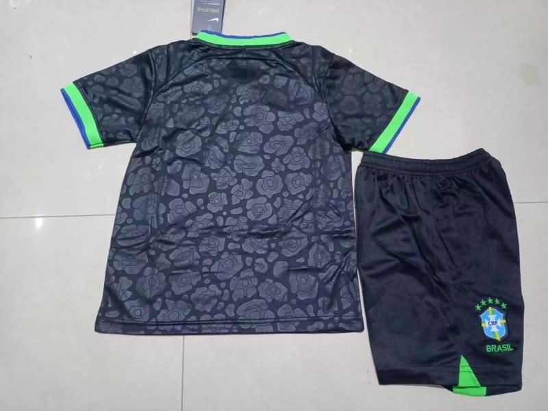 Brazil 2022 Kids Black Soccer Jersey And Shorts