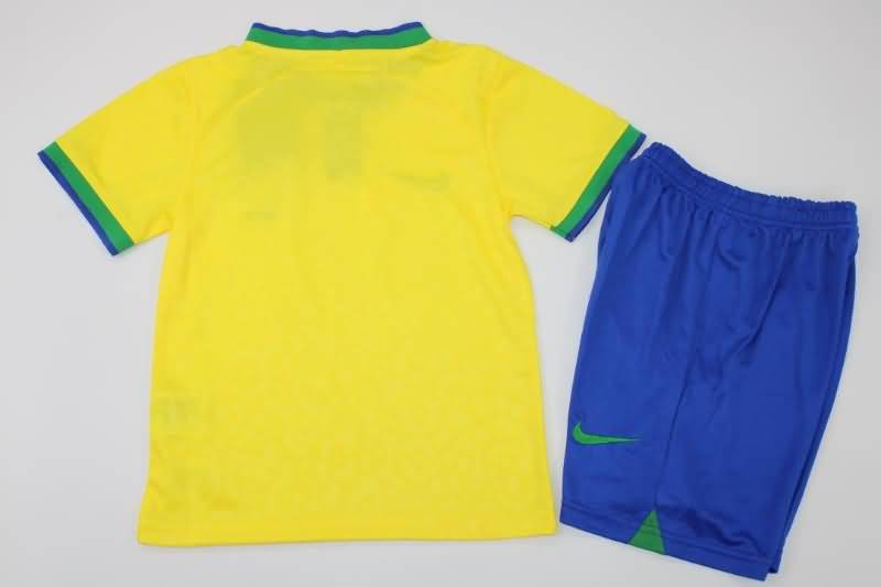 Brazil 2022 Kids Home Soccer Jersey And Shorts