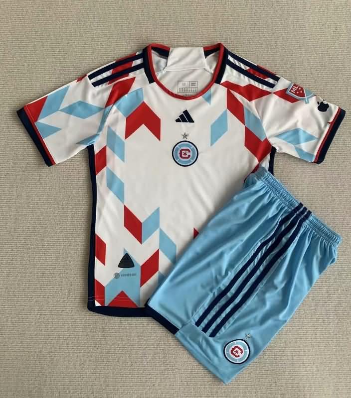 Chicago Fire 2023 Kids Away Soccer Jersey And Shorts