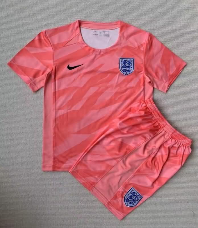 England 2023 Kids Goalkeeper Pink Soccer Jersey And Shorts