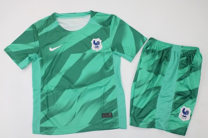 France 2023 Kids Goalkeeper Green Soccer Jersey And Shorts