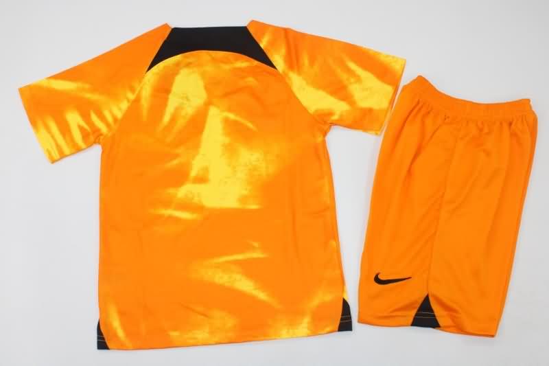 Netherlands 2022 Kids Home Soccer Jersey And Shorts