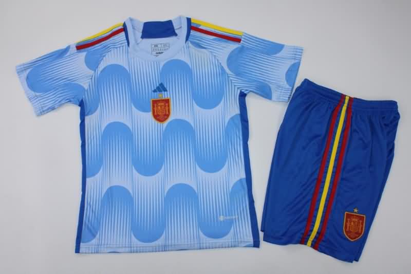 Spain 2022 Kids Away Soccer Jersey And Shorts
