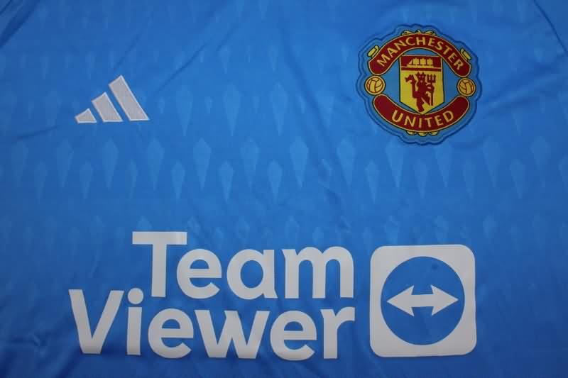 AAA(Thailand) Manchester United 23/24 Goalkeeper Blue Long Sleeve Soccer Jersey