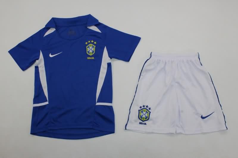 Brazil 2002 Kids Away Soccer Jersey And Shorts