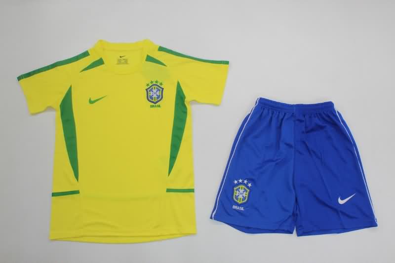 Brazil 2002 Kids Home Soccer Jersey And Shorts