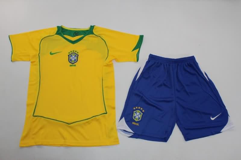 Brazil 2004 Kids Home Soccer Jersey And Shorts