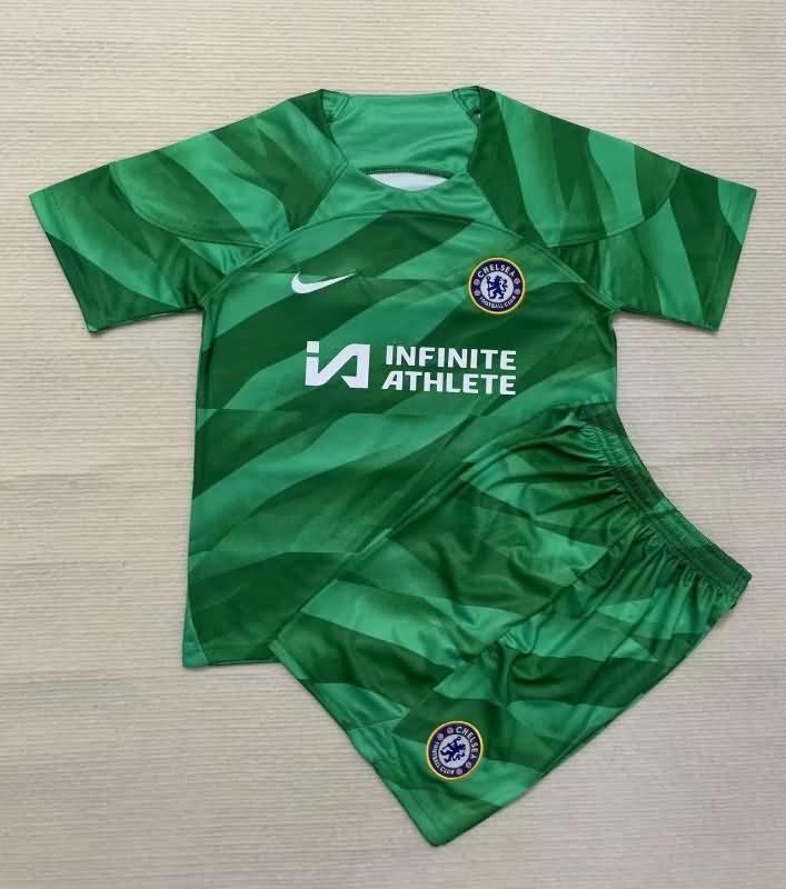 Chelsea 23/24 Kids Goalkeeper Green Soccer Jersey And Shorts