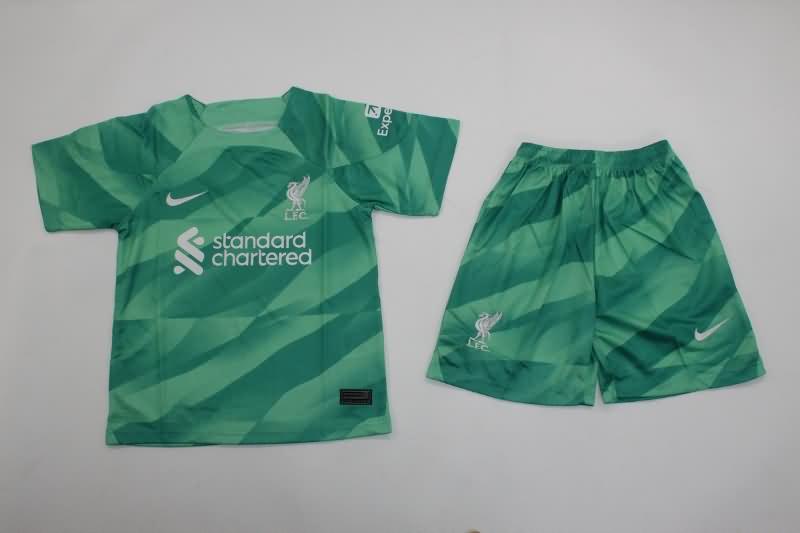 Liverpool 23/24 Kids Goalkeeper Green Soccer Jersey And Shorts