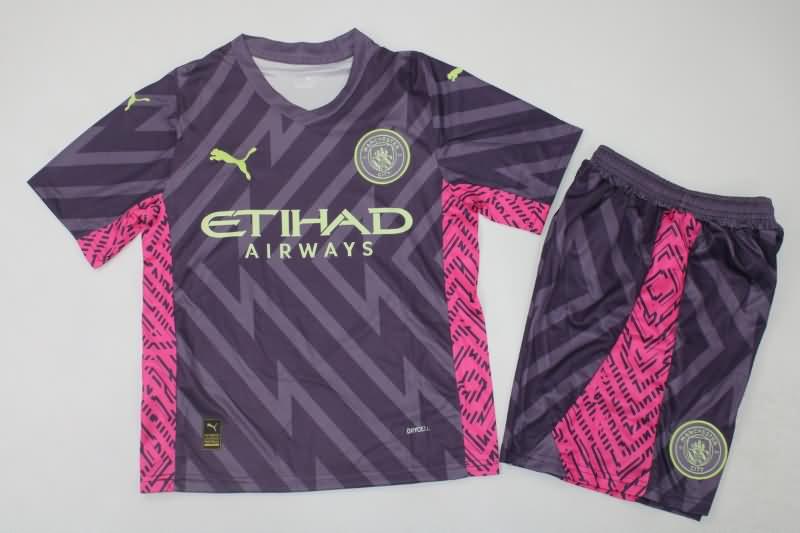 Manchester City 23/24 Kids Goalkeeper Purples Soccer Jersey And Shorts