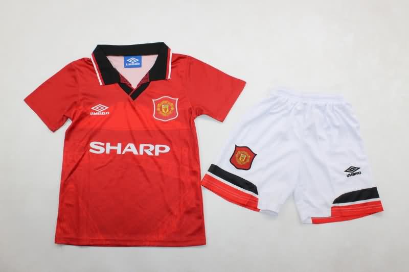 Manchester United 1994/96 Kids Home Soccer Jersey And Shorts