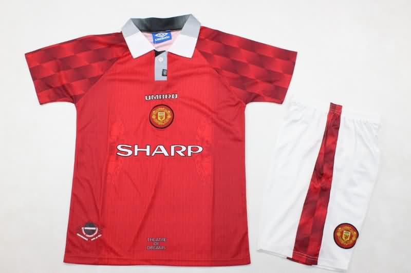 Manchester United 1996/98 Kids Home Soccer Jersey And Shorts