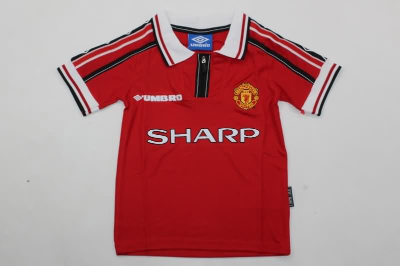 Manchester United 1998/00 Kids Home Soccer Jersey And Shorts