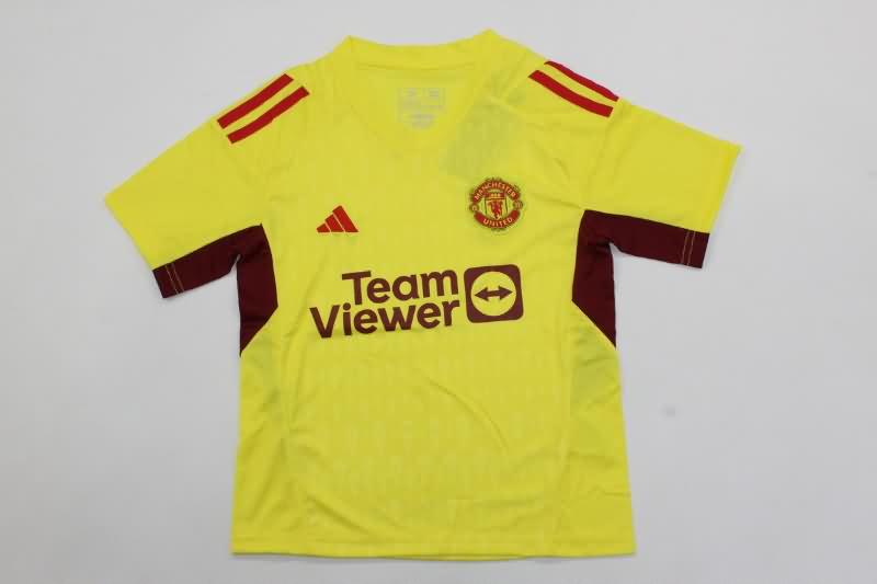 Manchester United 23/24 Kids Goalkeeper Yellow Soccer Jersey And Shorts