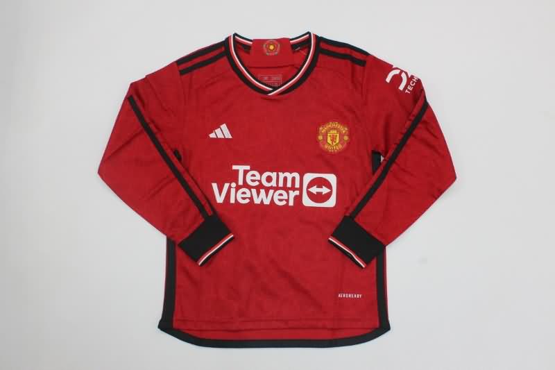 Manchester United 23/24 Kids Home Long Sleeve Soccer Jersey And Shorts