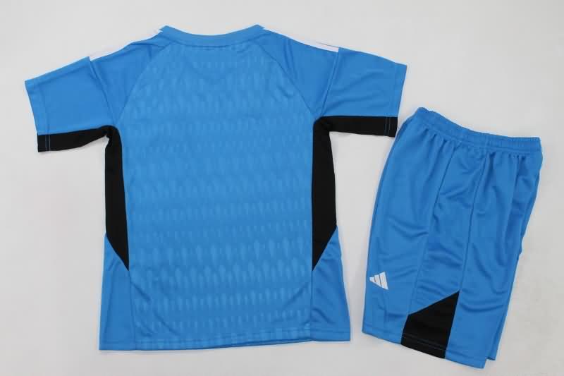 Real Madrid 23/24 Kids Goalkeeper Blue Soccer Jersey And Shorts