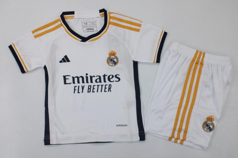 Real Madrid 23/24 Kids Home Soccer Jersey And Shorts
