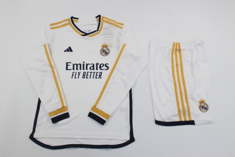 Real Madrid 23/24 Kids Home Long Sleeve Soccer Jersey And Shorts