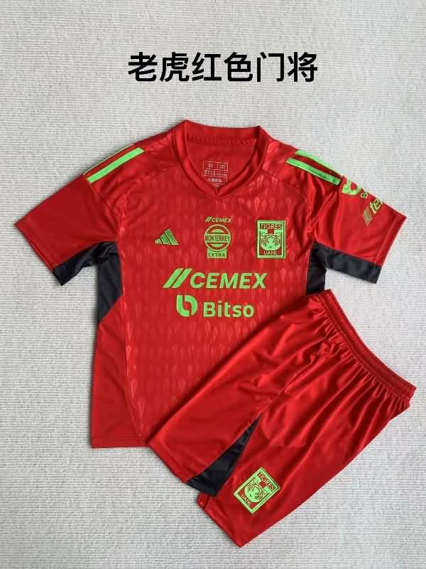Tigres UANL 23/24 Kids Goalkeeper Red Soccer Jersey And Shorts