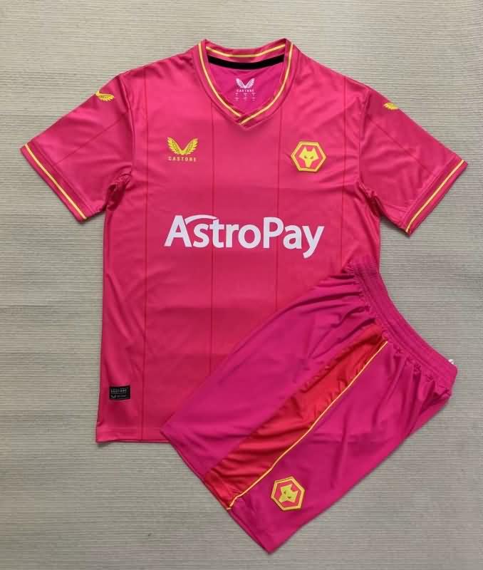 Wolves 23/24 Kids Goalkeeper Pink Soccer Jersey And Shorts