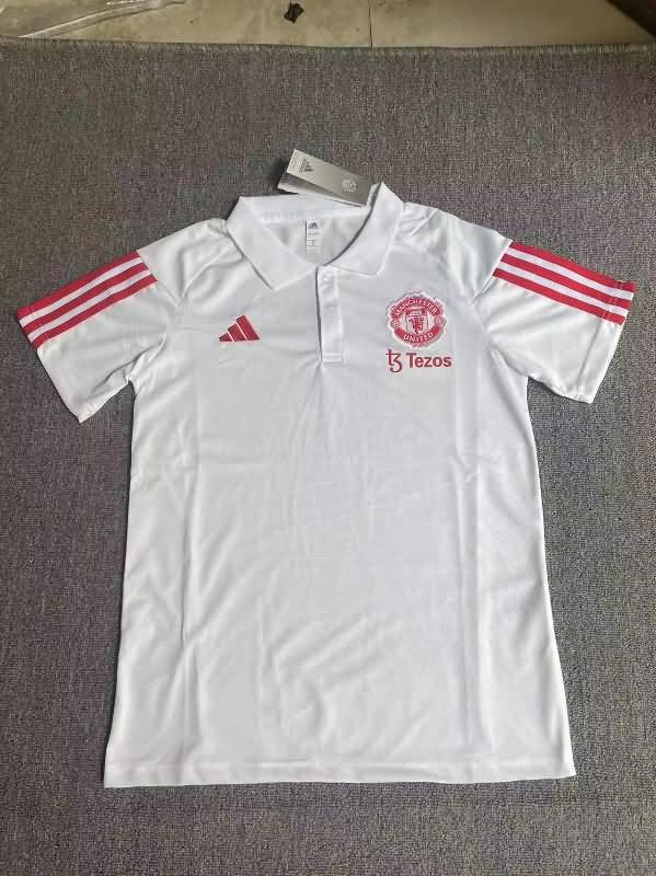AAA(Thailand) Manchester United 23/24 White Polo Soccer T-Shirt