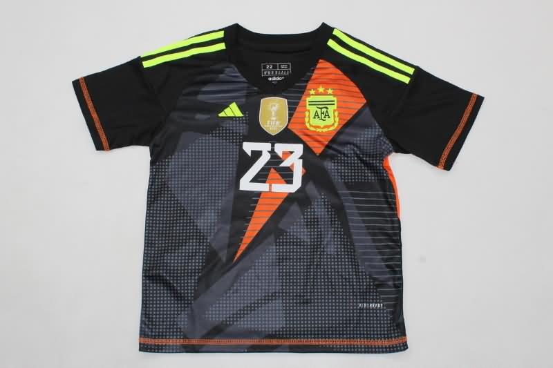 Argentina 2024 Kids Copa America Goalkeeper Black Soccer Jersey And Shorts