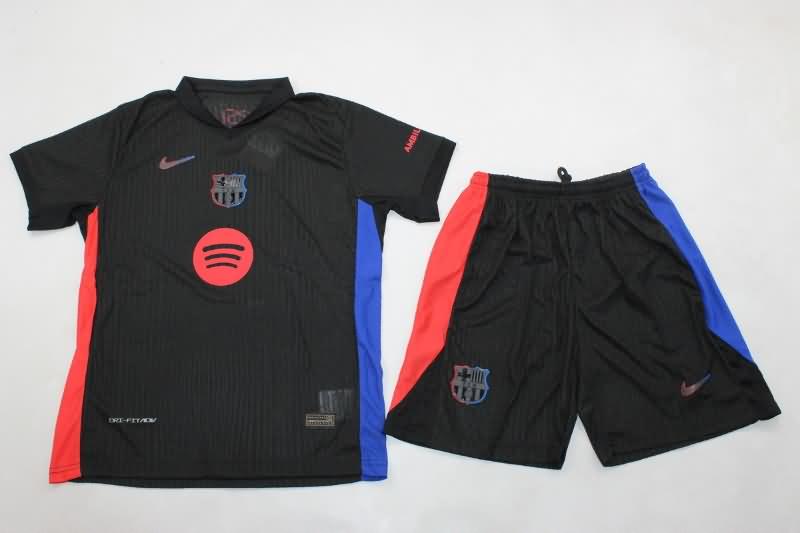 Barcelona 24/25 Kids Away Soccer Jersey And Shorts Sponsor