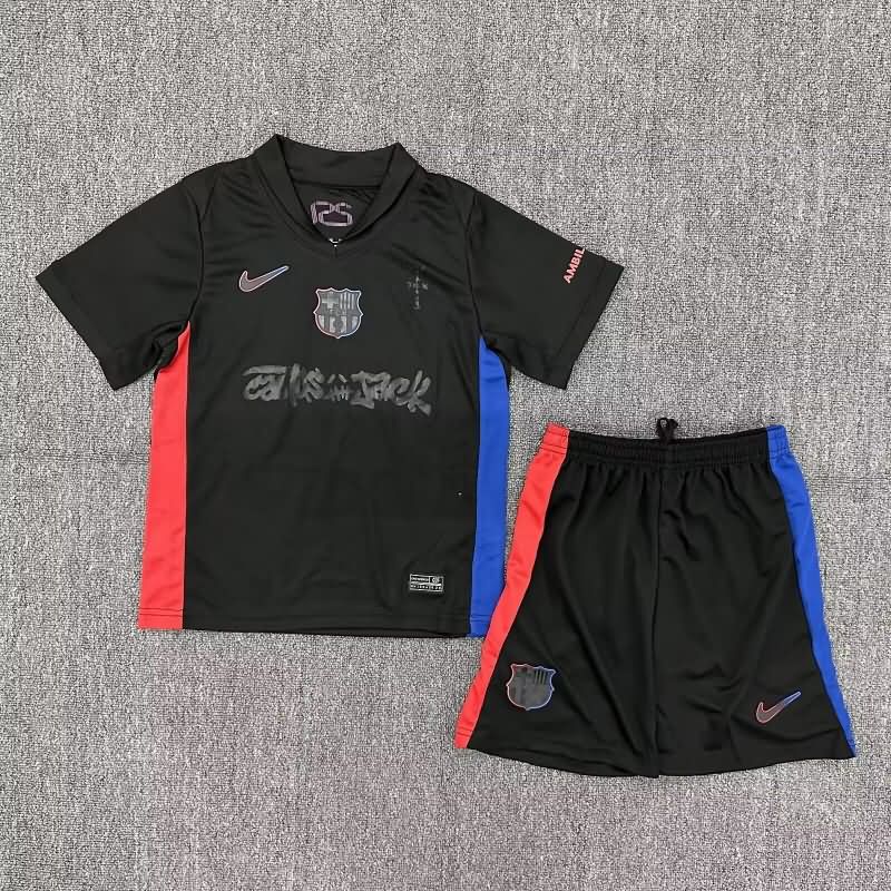 Barcelona 24/25 Kids Away Soccer Jersey And Shorts Sponsor 03