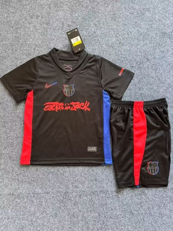 Barcelona 24/25 Kids Away Soccer Jersey And Shorts Sponsor 04
