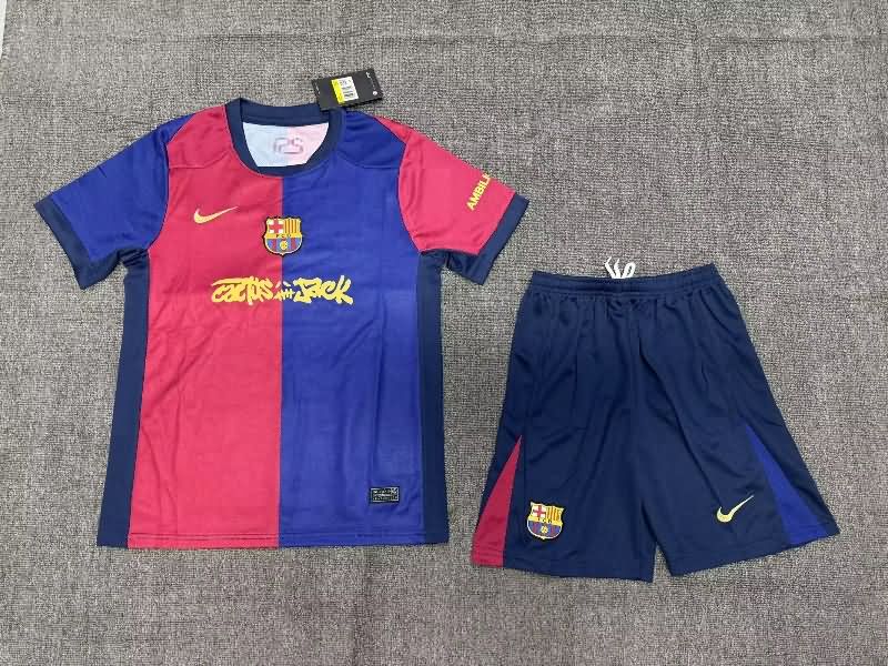 Barcelona 24/25 Kids Home Soccer Jersey And Shorts Sponsor 04