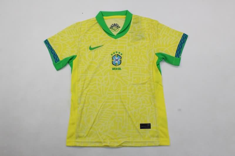 Brazil 2024 Kids Copa America Home Soccer Jersey And Shorts