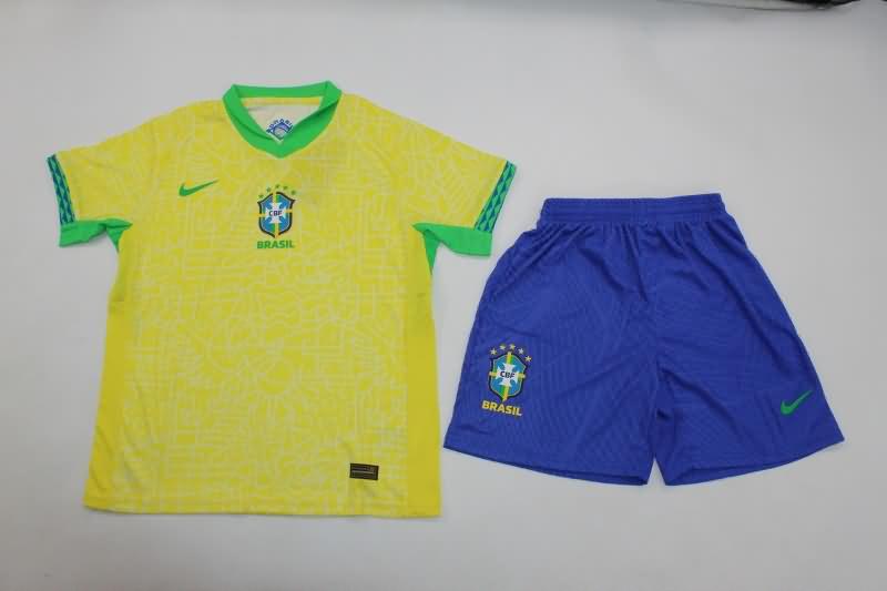 Brazil 2024 Kids Copa America Home Soccer Jersey And Shorts (Player)