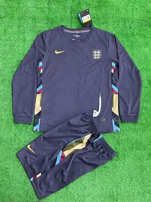 England 2024 Kids Away Long Sleeve Soccer Jersey And Shorts