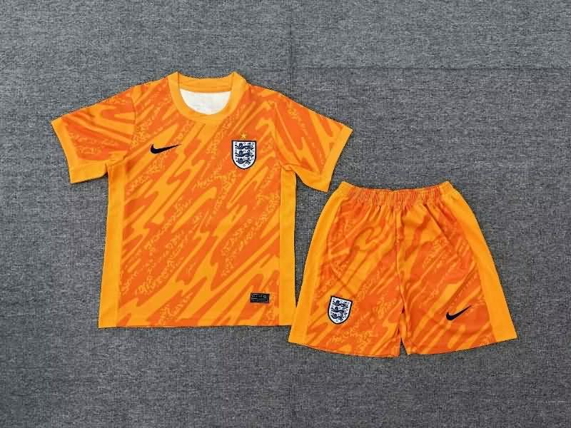 England 2024 Kids Goalkeeper Orange Soccer Jersey And Shorts