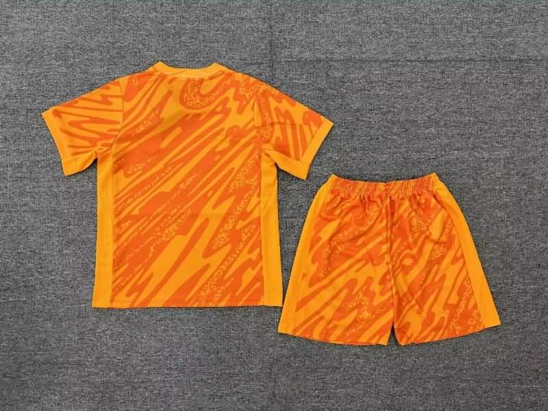 England 2024 Kids Goalkeeper Orange Soccer Jersey And Shorts