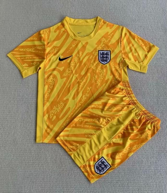 England 2024 Kids Goalkeeper Yellow Soccer Jersey And Shorts