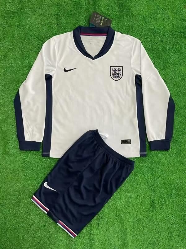 England 2024 Kids Home Long Sleeve Soccer Jersey And Shorts