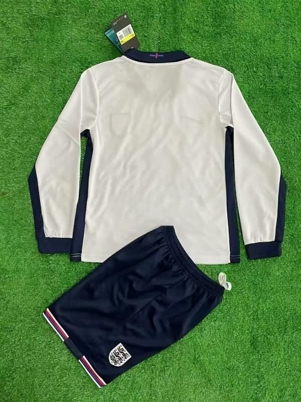 England 2024 Kids Home Long Sleeve Soccer Jersey And Shorts