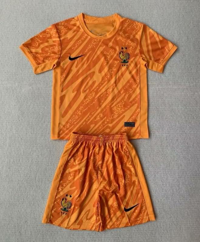 France 2024 Kids Goalkeeper Orange Soccer Jersey And Shorts