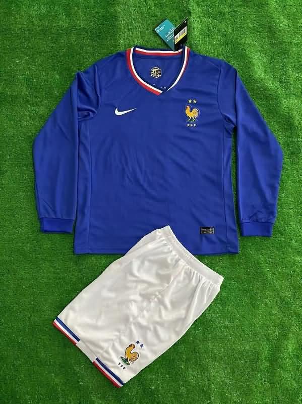 France 2024 Kids Home Long Sleeve Soccer Jersey And Shorts