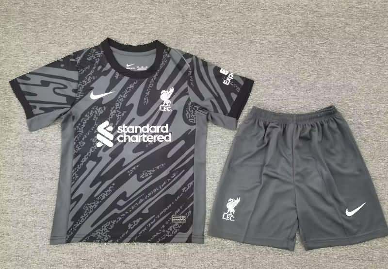 Liverpool 24/25 Kids Goalkeeper Grey Soccer Jersey And Shorts Leaked