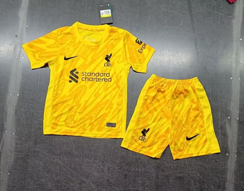 Liverpool 24/25 Kids Goalkeeper Yellow Soccer Jersey And Shorts Leaked