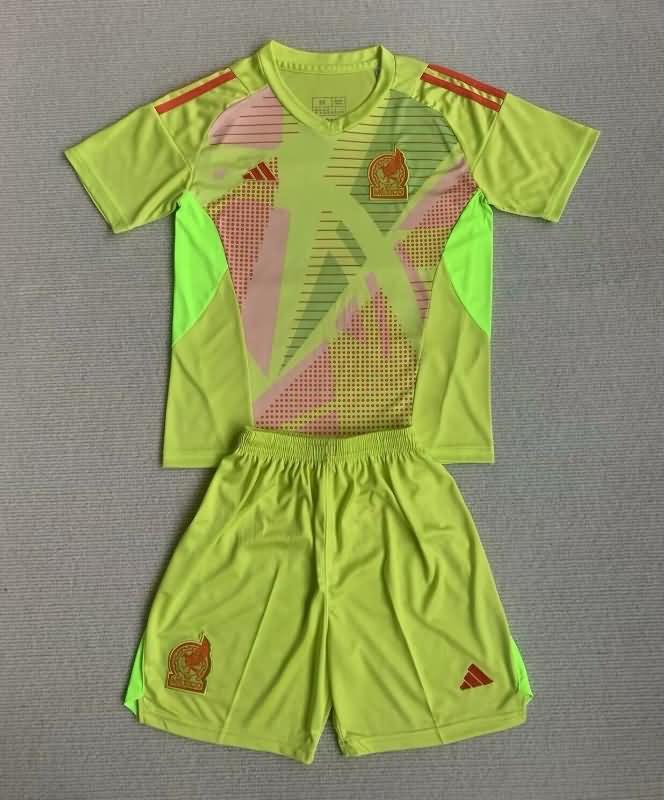 Mexico 2024 Kids Copa America Goalkeeper Yellow Soccer Jersey And Shorts