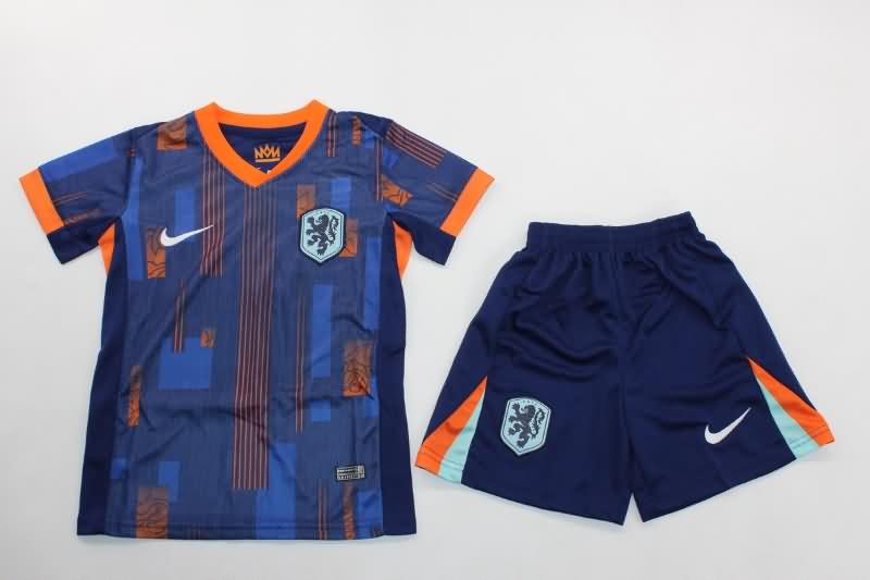 Netherlands 2024 Kids Away Soccer Jersey And Shorts