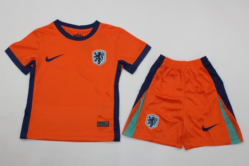 Netherlands 2024 Kids Home Soccer Jersey And Shorts