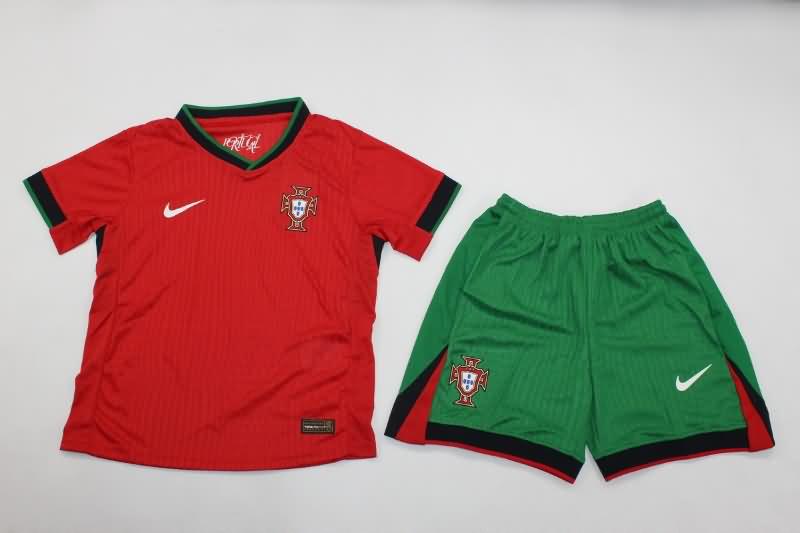 Portugal 2024 Kids Home Soccer Jersey And Shorts (Player)