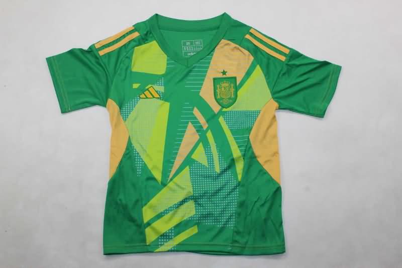 Spain 2024 Kids Goalkeeper Green Soccer Jersey And Shorts